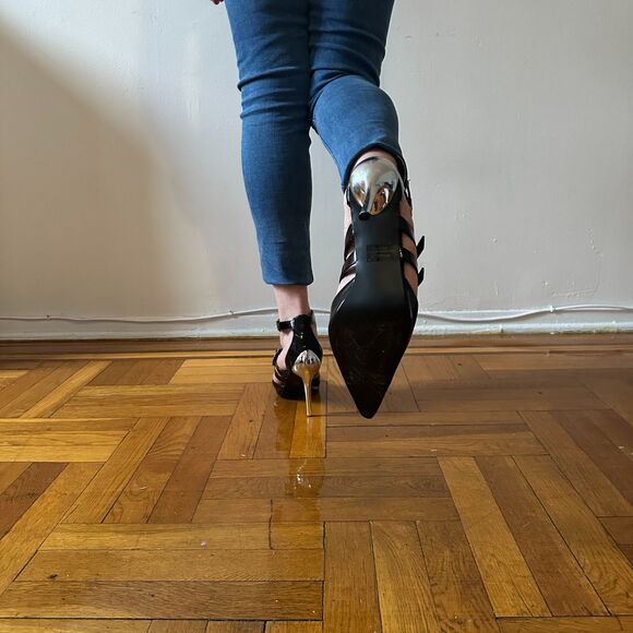 Street Feet buckle strap stilettos with metal heel and black patent upper - Picture 6 of 6